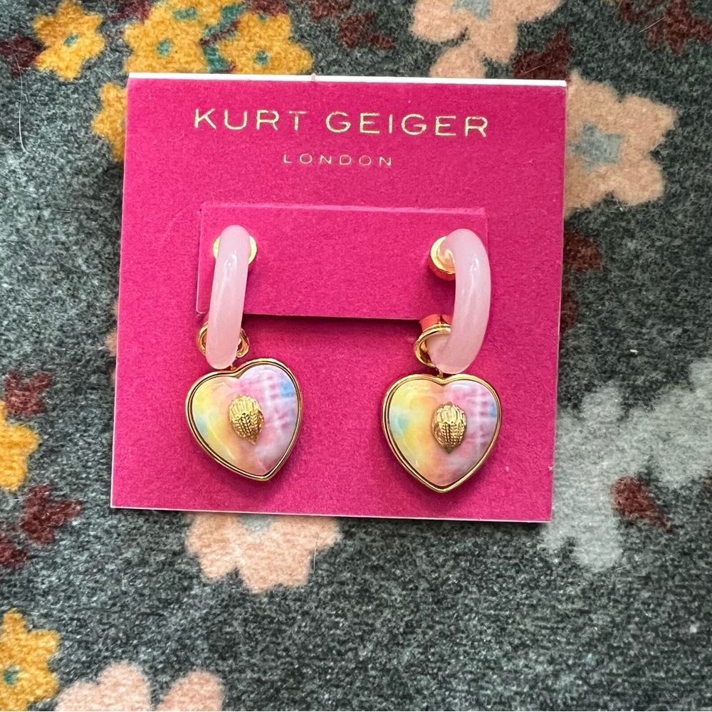 Kurt Geiger Pink and Gold Heart Earrings